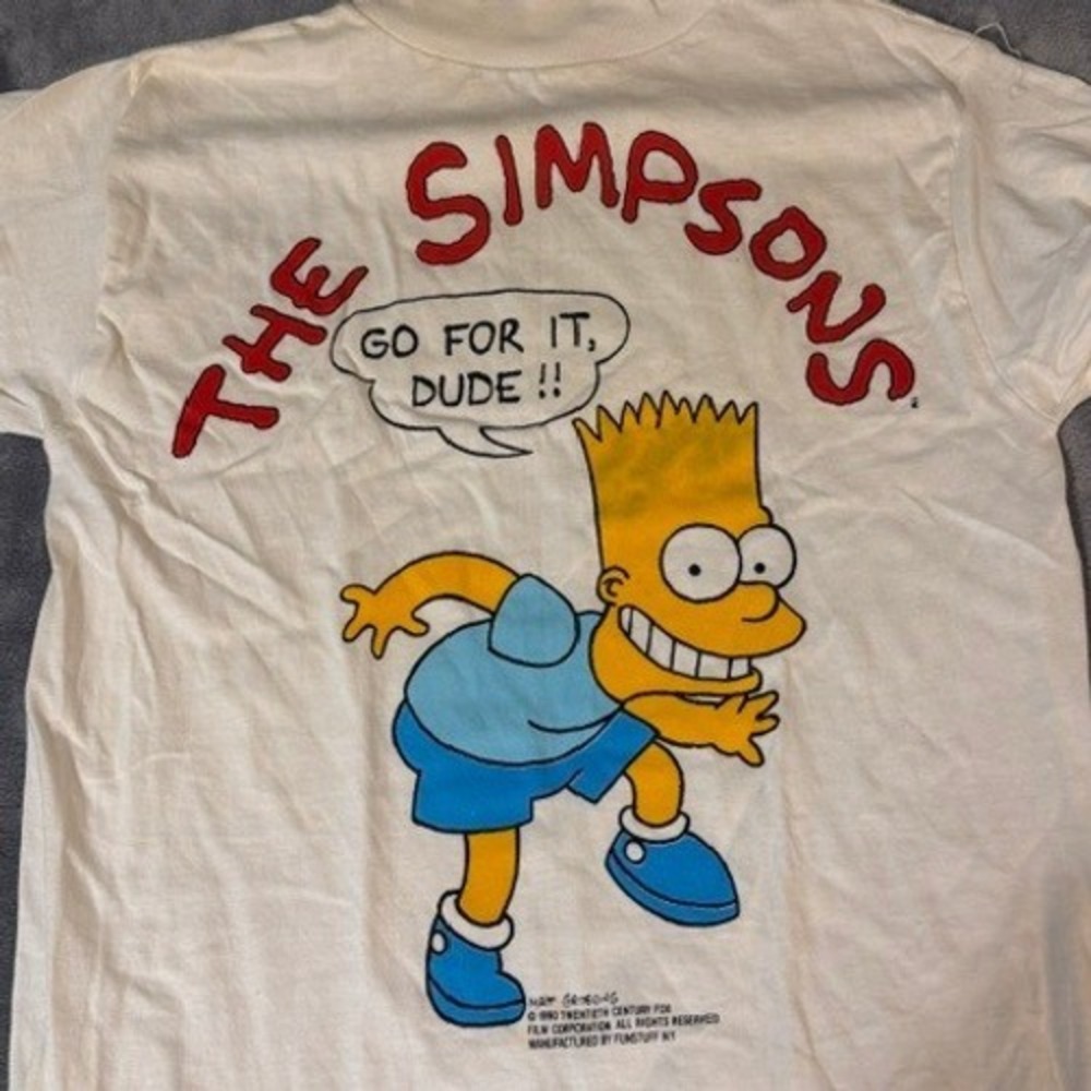 Vintage 1990 The Simpsons Bart Simpson Go For It Dude T-Shirt Funstuff NY Small